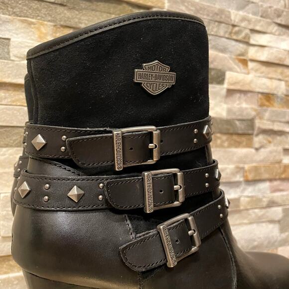 Harley-Davidson Studded Black Leather Boots 8.5 | NWOB, Triple Buckle, High Heel - Picture 5 of 12